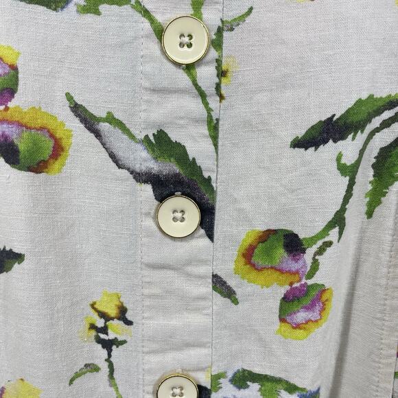 Tanya Taylor Size 8 Inez Dress‎ Linen Blend Floral Ruffle Flutter Sleeves Cream - Picture 4 of 12